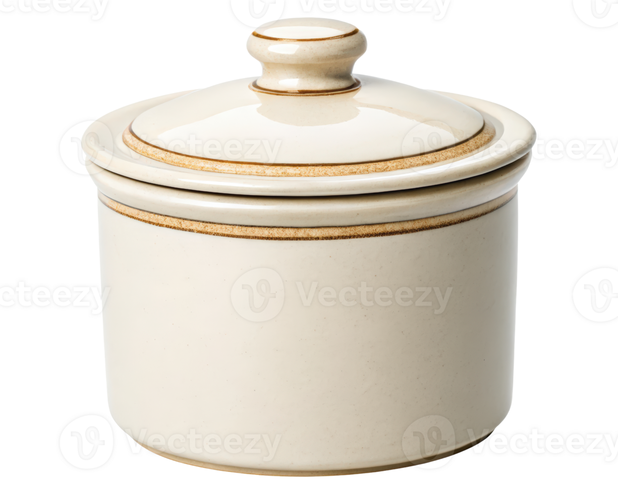 Cream ceramic jar with lid on a transparent background png