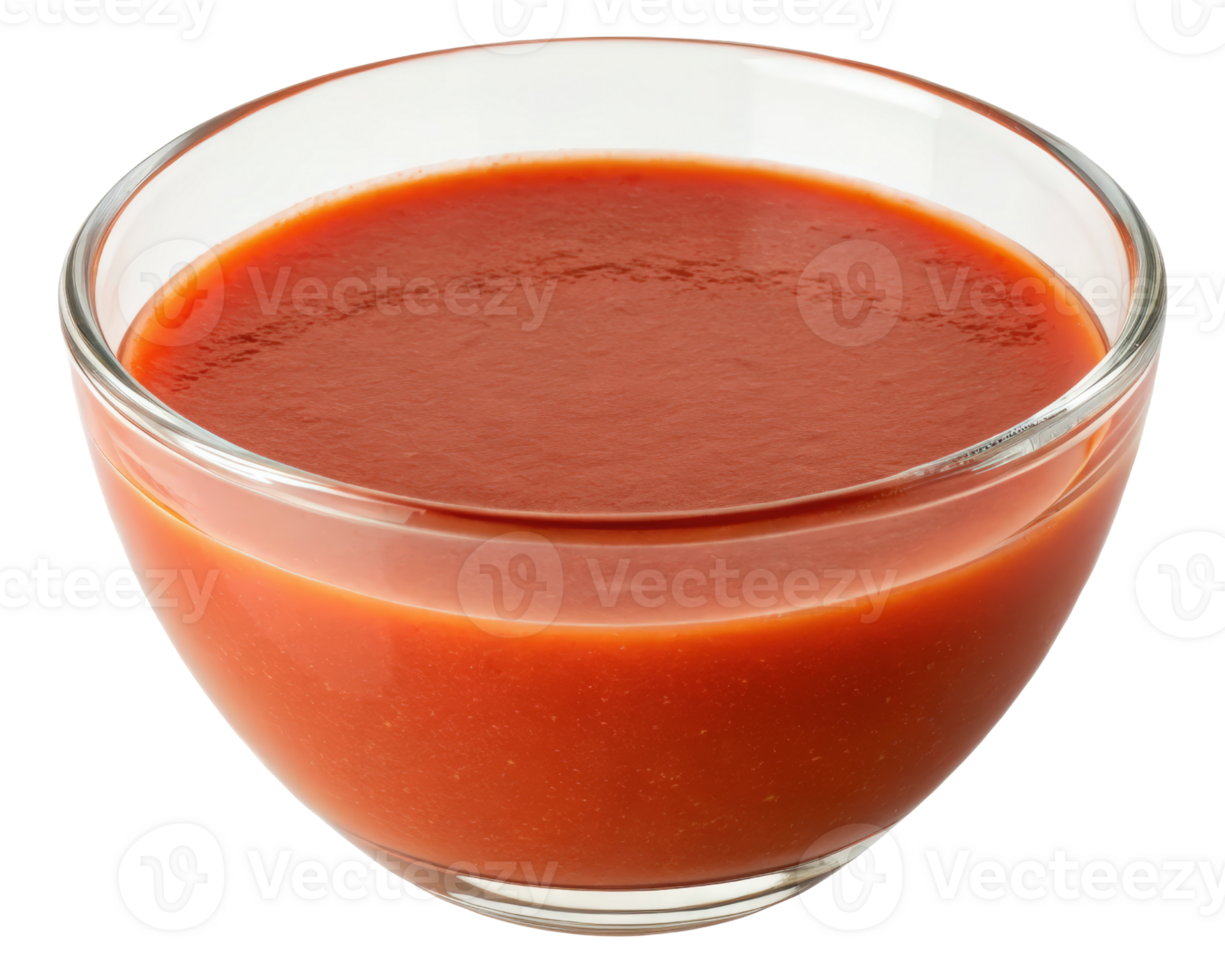 Glass bowl of tomato sauce on a transparent background png