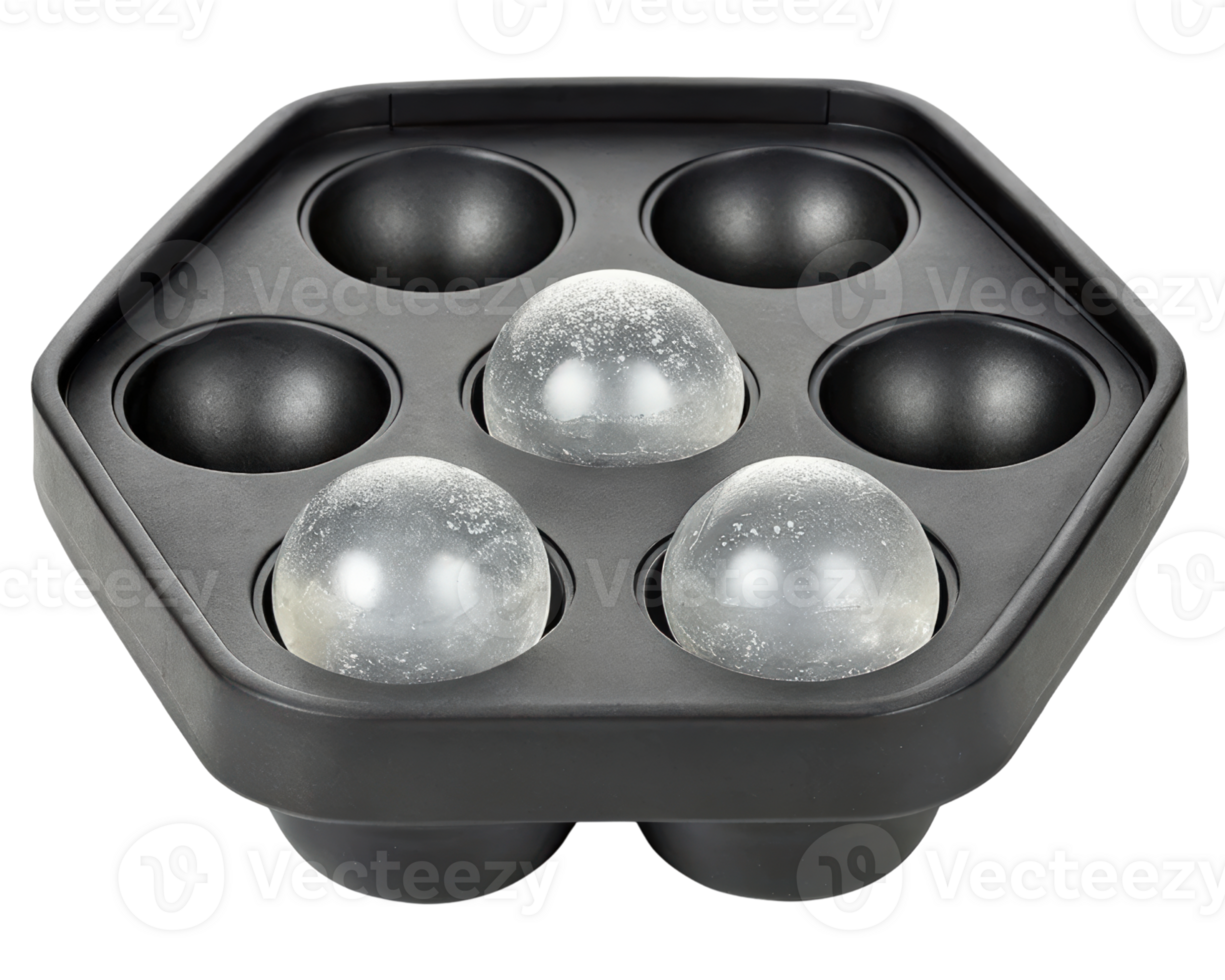 Black ice cube mold with spheres on a transparent background png