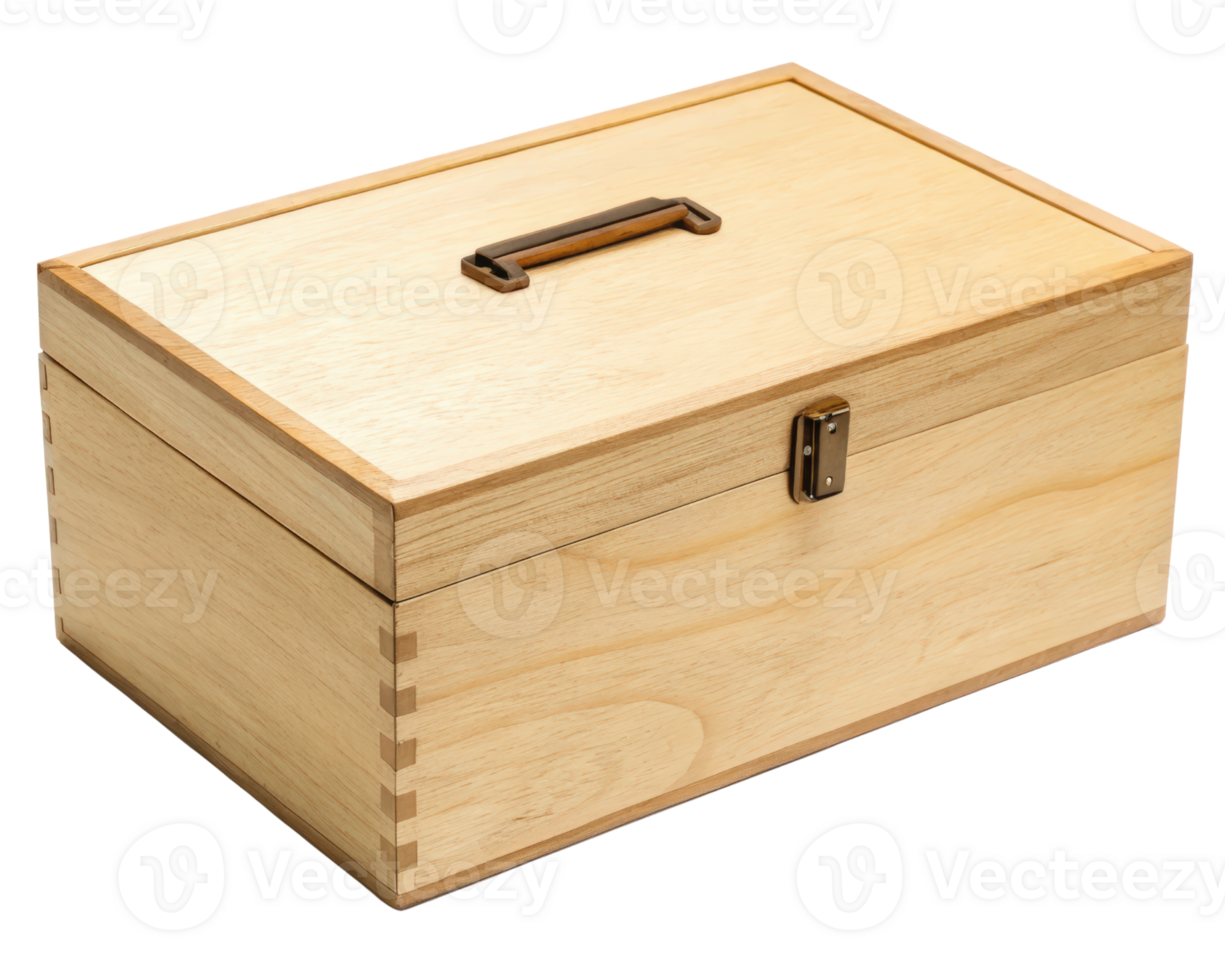 Light wood box with brass clasp on a transparent background png