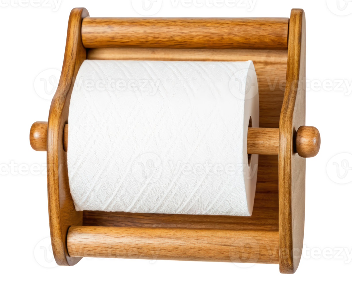 Wooden paper towel holder on a transparent background png