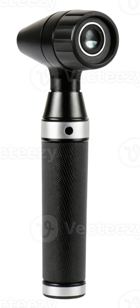 Medical otoscope tool with black handle for ear examination on a transparent background png