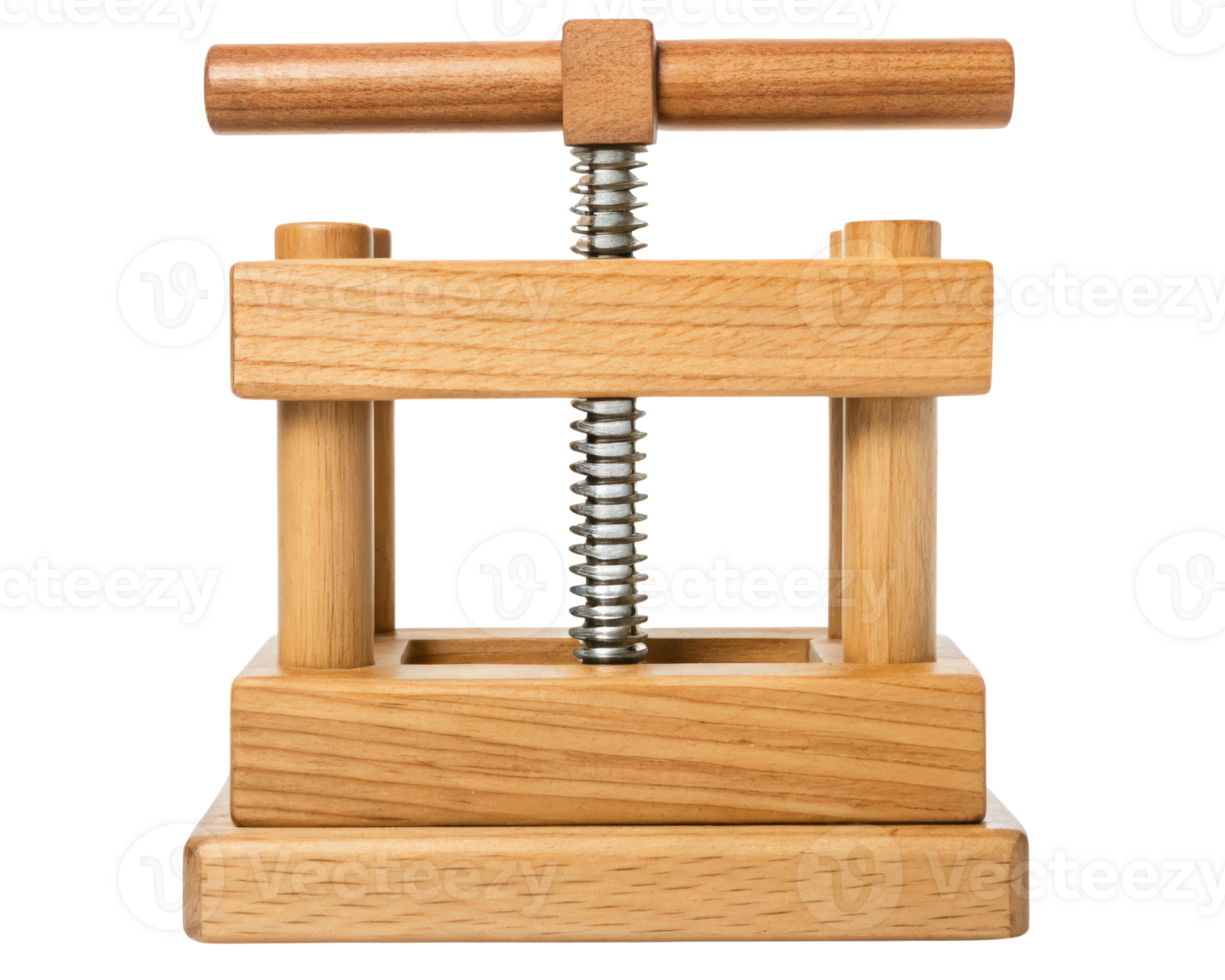 Wooden nutcracker with metal screw on a transparent background png