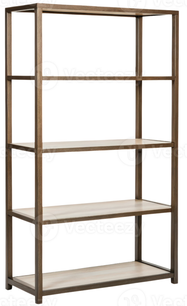 Four-shelf wooden display unit on a transparent background png