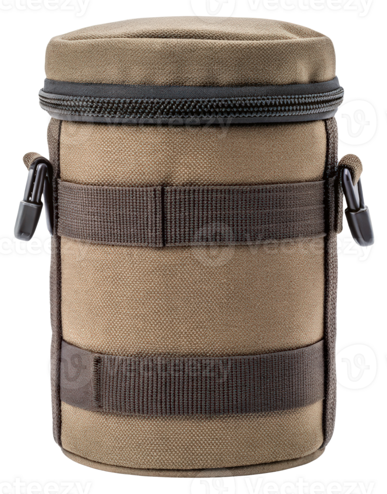 Tan canvas lens carrying case on a transparent background png