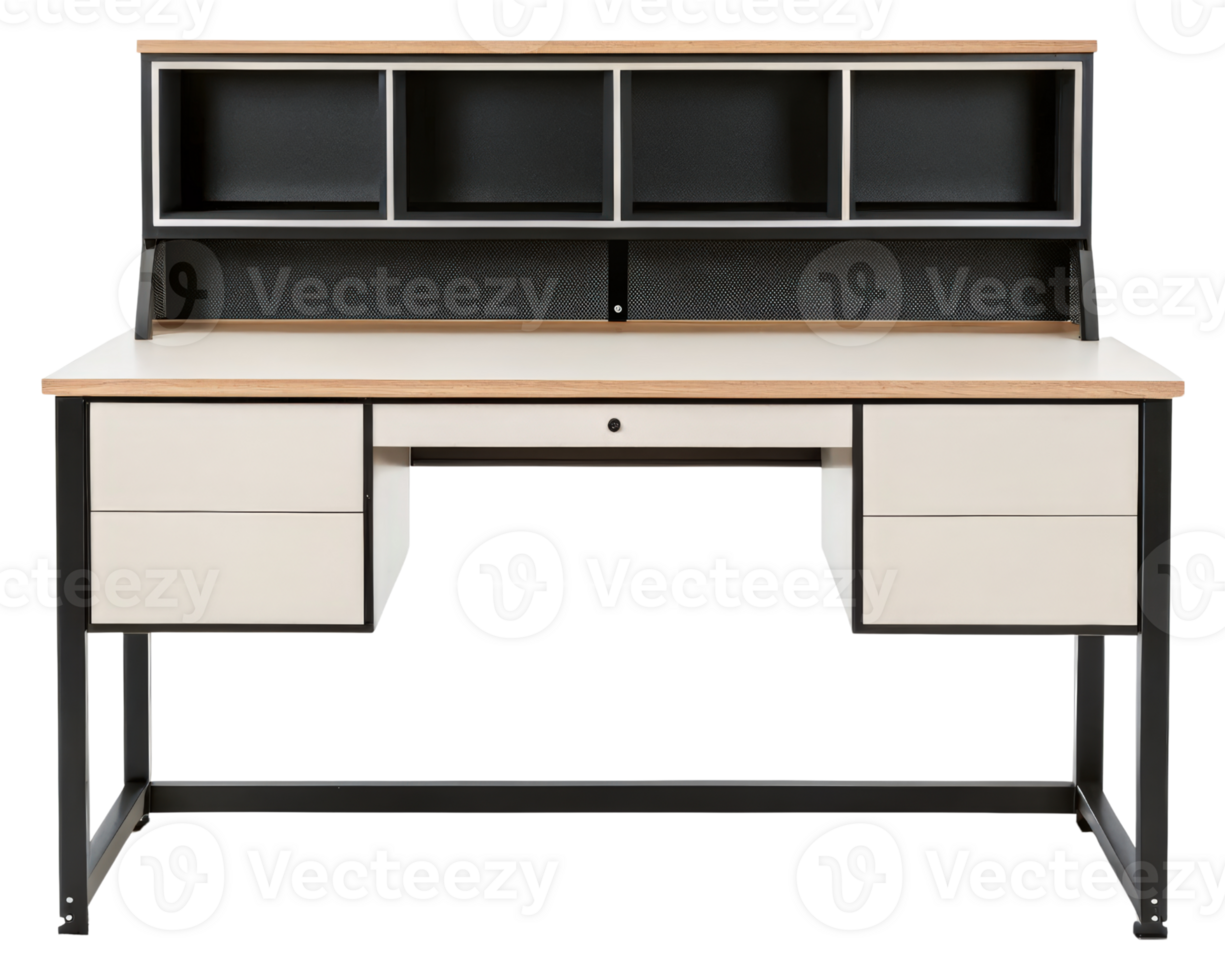 Large modern office desk with drawers on a transparent background png