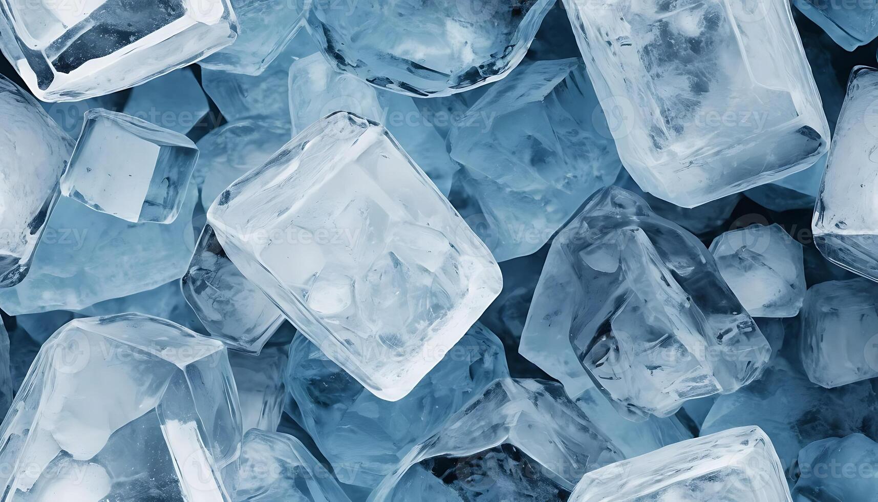 Close-up of Clear Ice Cubes on a Blue Background for Refreshing Drinks photo
