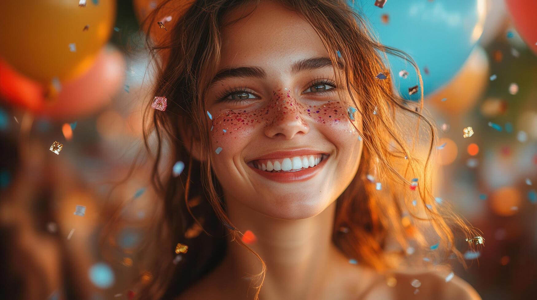 A woman with a smile and confetti on her face photo