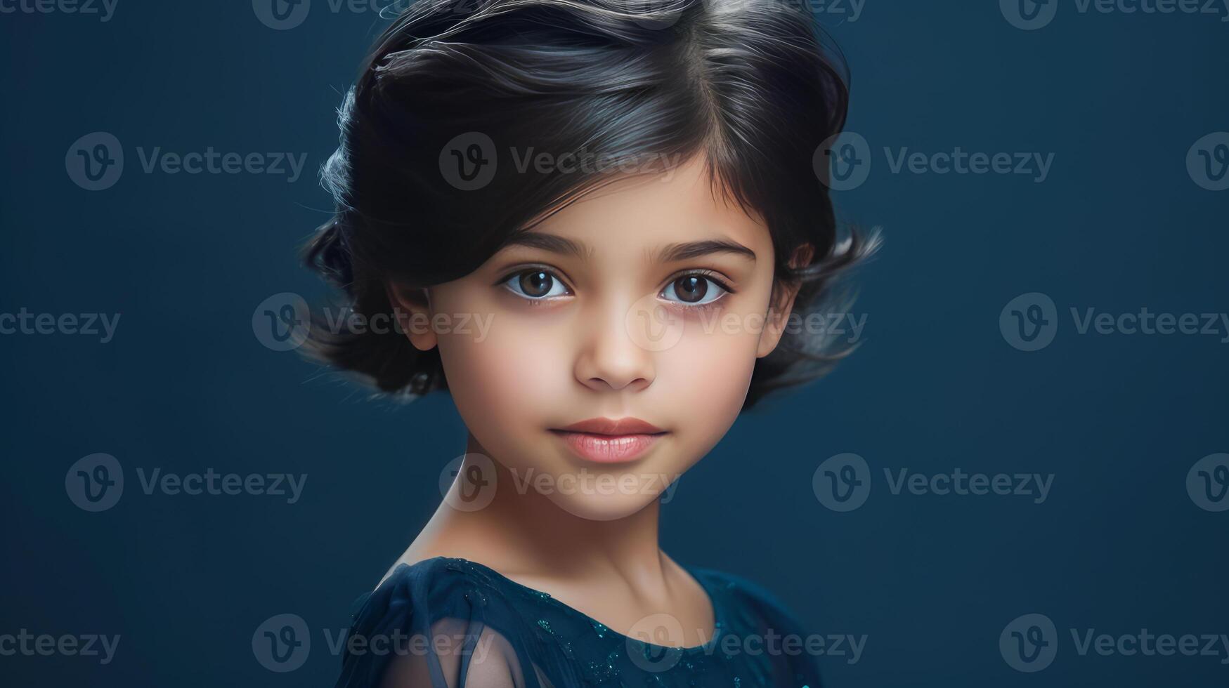 Portrait ,o smiling latin american girl child blue background. photo