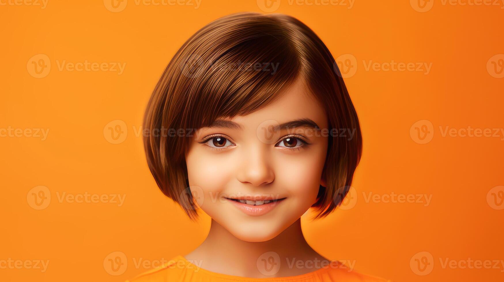 Portrait, smiling latin american girl child with orange background. photo