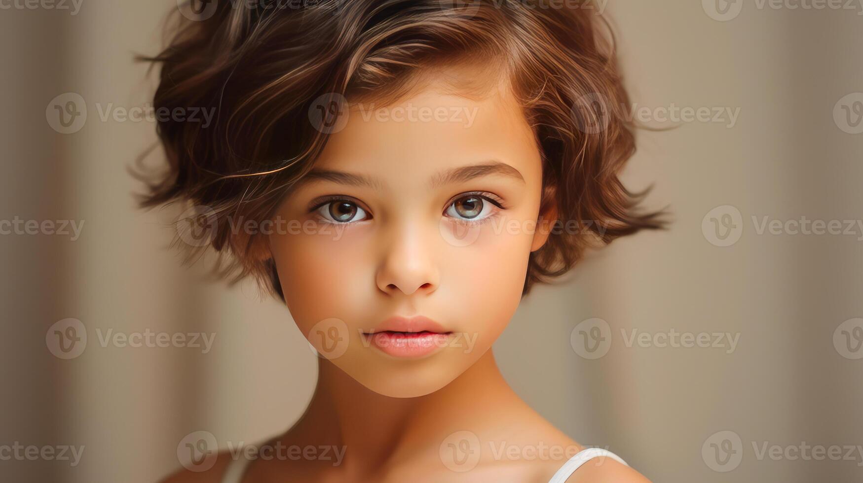 Portrait of smiling latin american girl hild beige background. photo