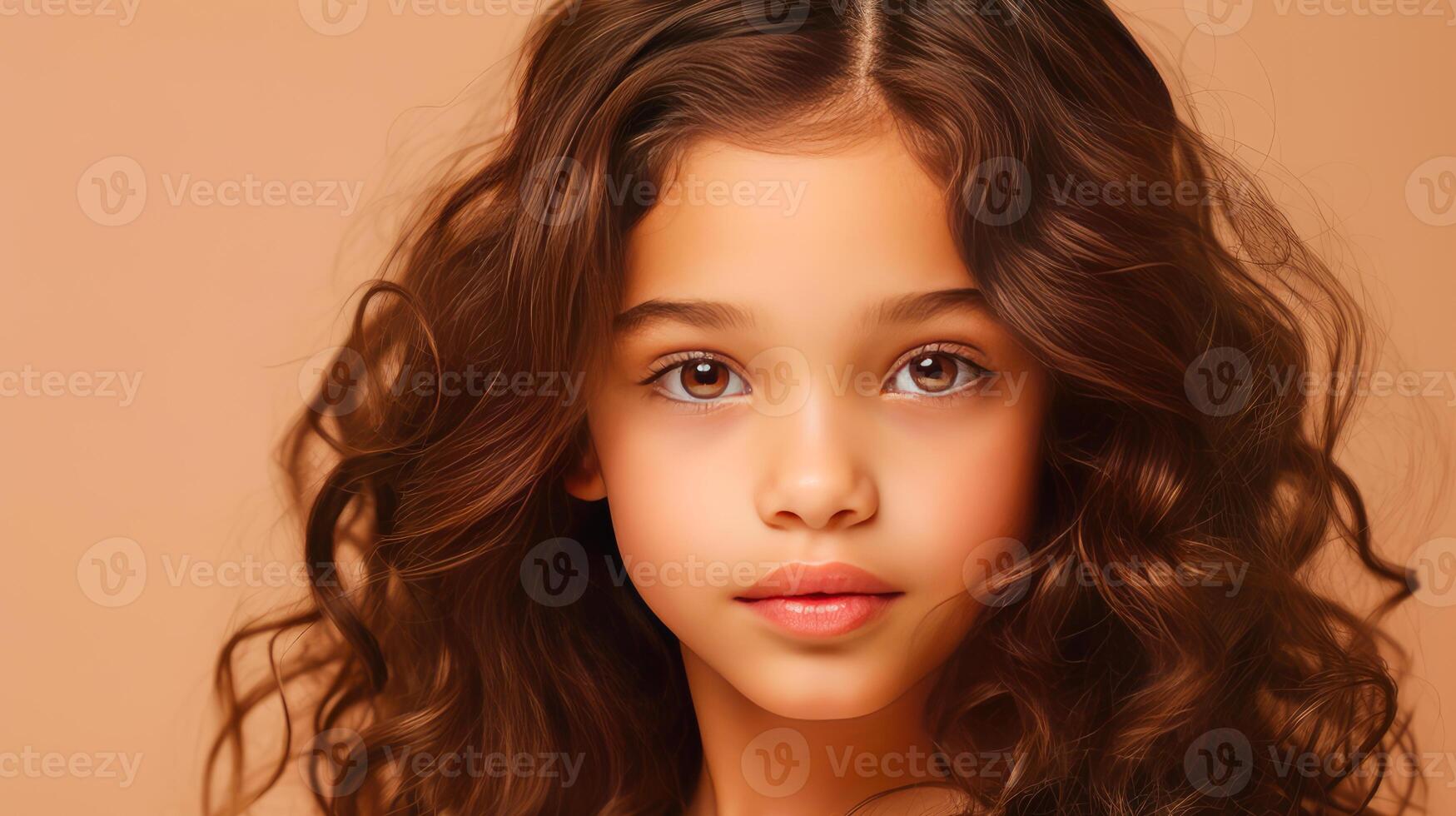 Portrait of smiling latin american girl child eige background. photo