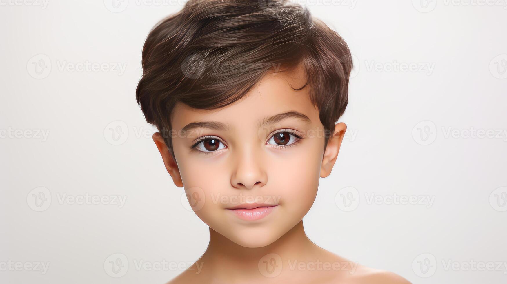 Portrait of smiling cute latin american girl child hite background banner. photo