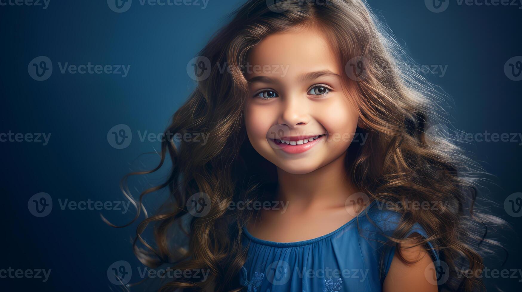 Portrait, smiling latin american girl child blue background photo
