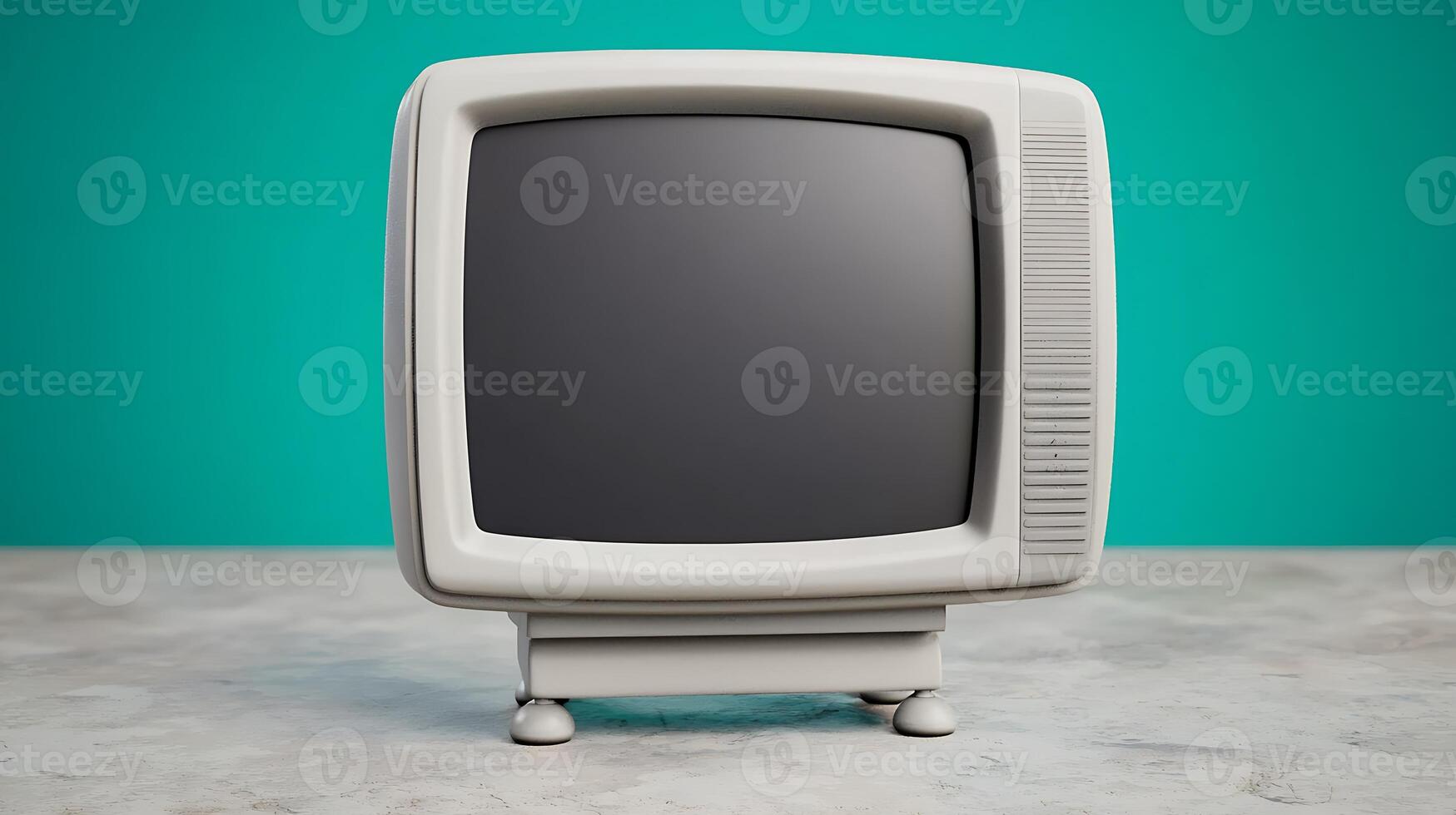 Vintage television set on a textured surface with a solid color background, evoking nostalgia photo