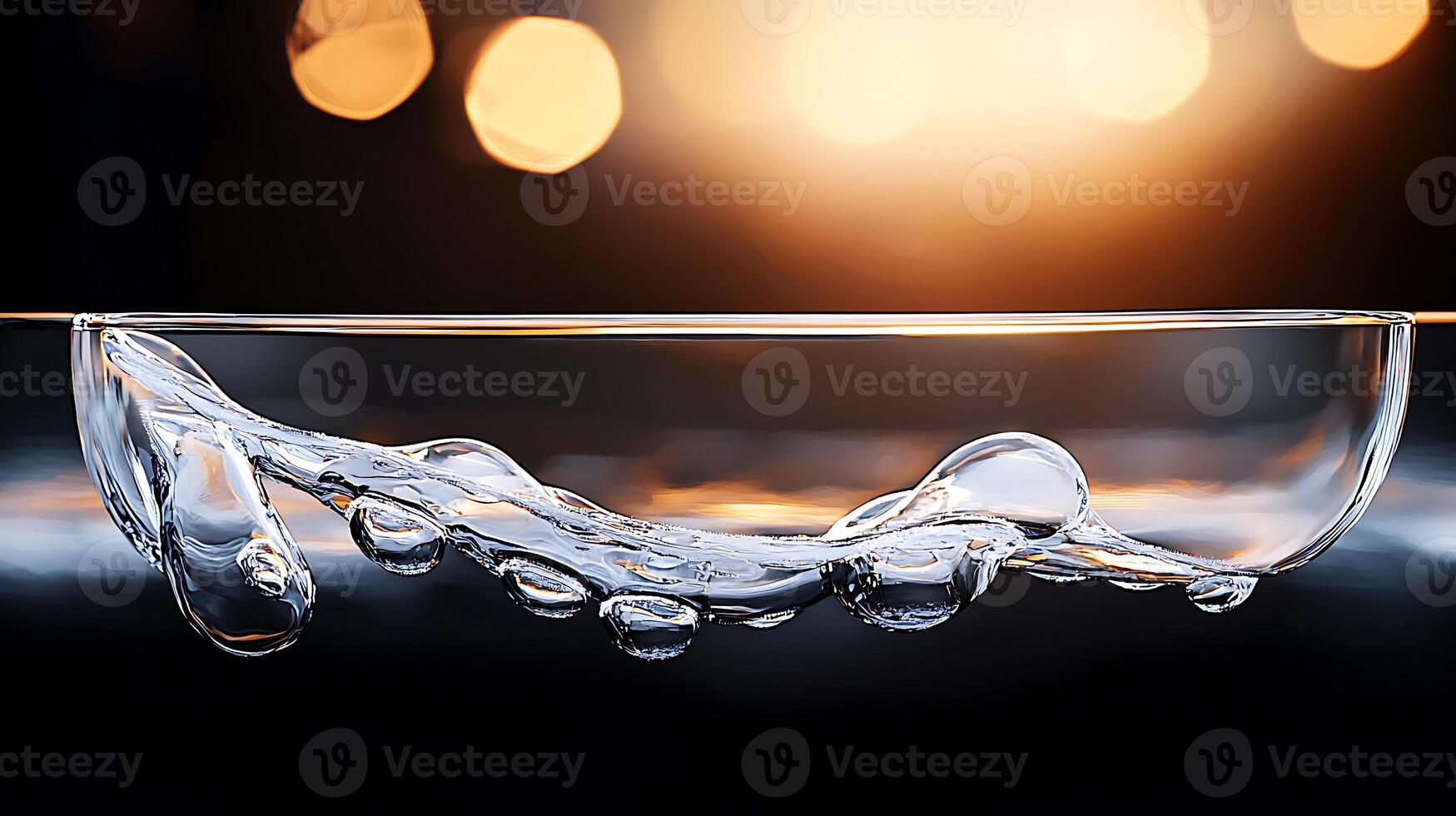 Close-up of water bubbles forming in a glass dish with a soft bokeh background photo