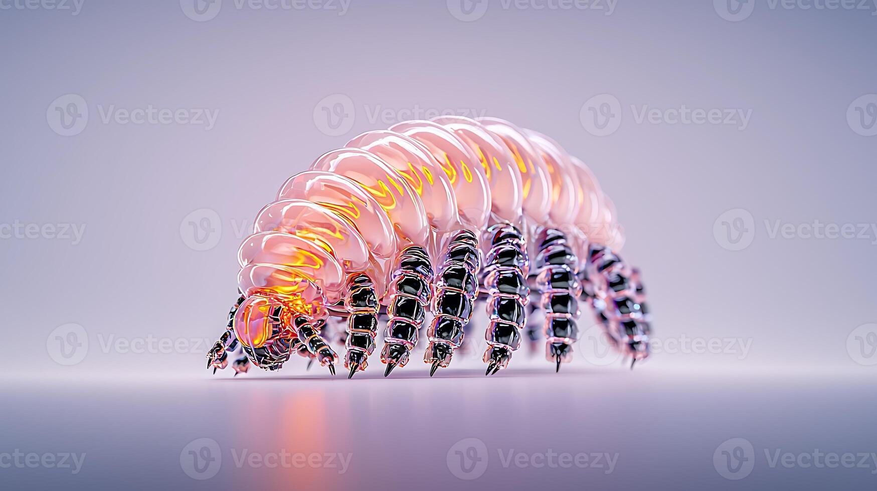 Close-up view of a bioluminescent arthropod-like creature on a soft gradient background photo
