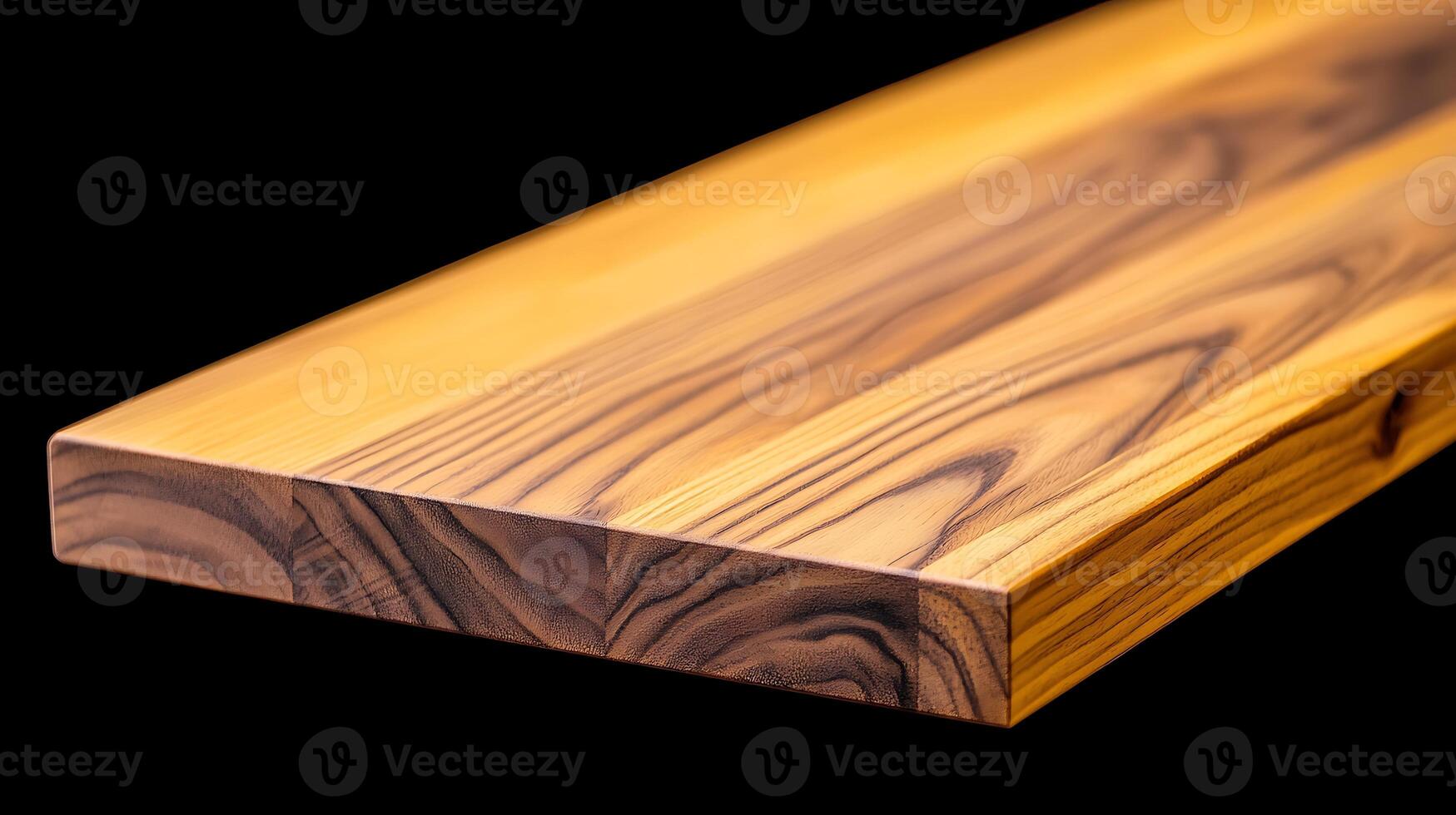 Close-up view of a polished wooden plank showcasing intricate grain patterns and colors photo