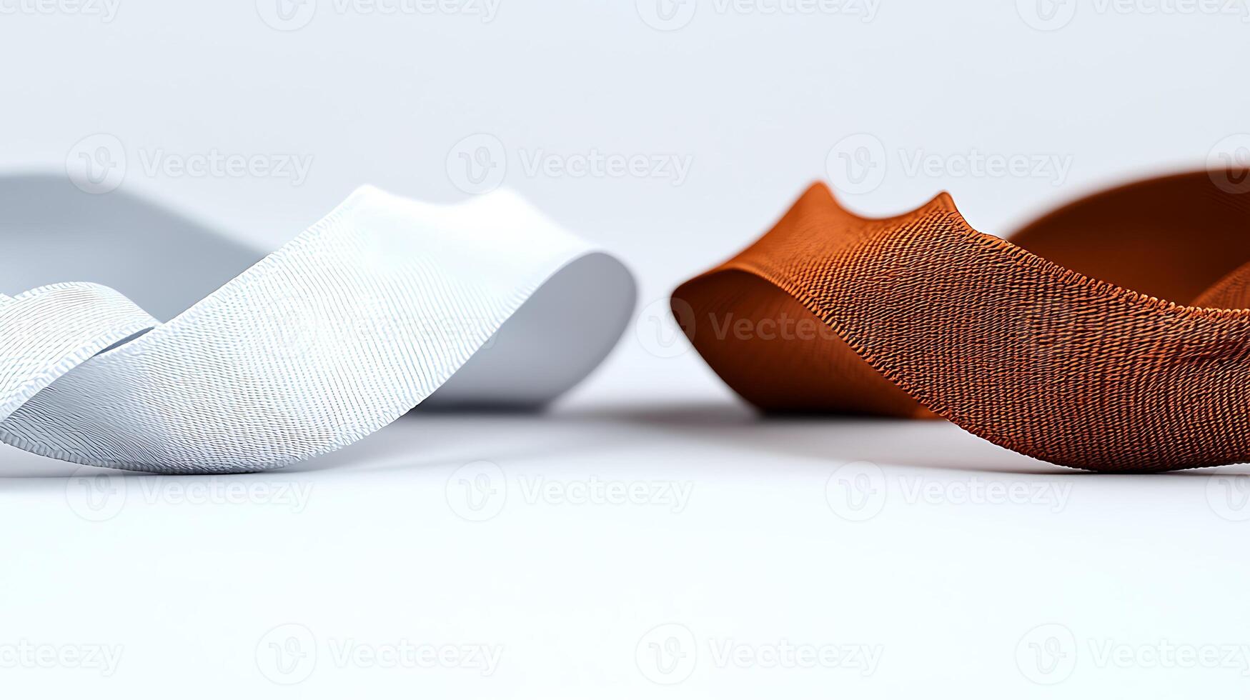 Close-up of white and orange fabric ribbons elegantly draped on a clean surface, showcasing texture photo