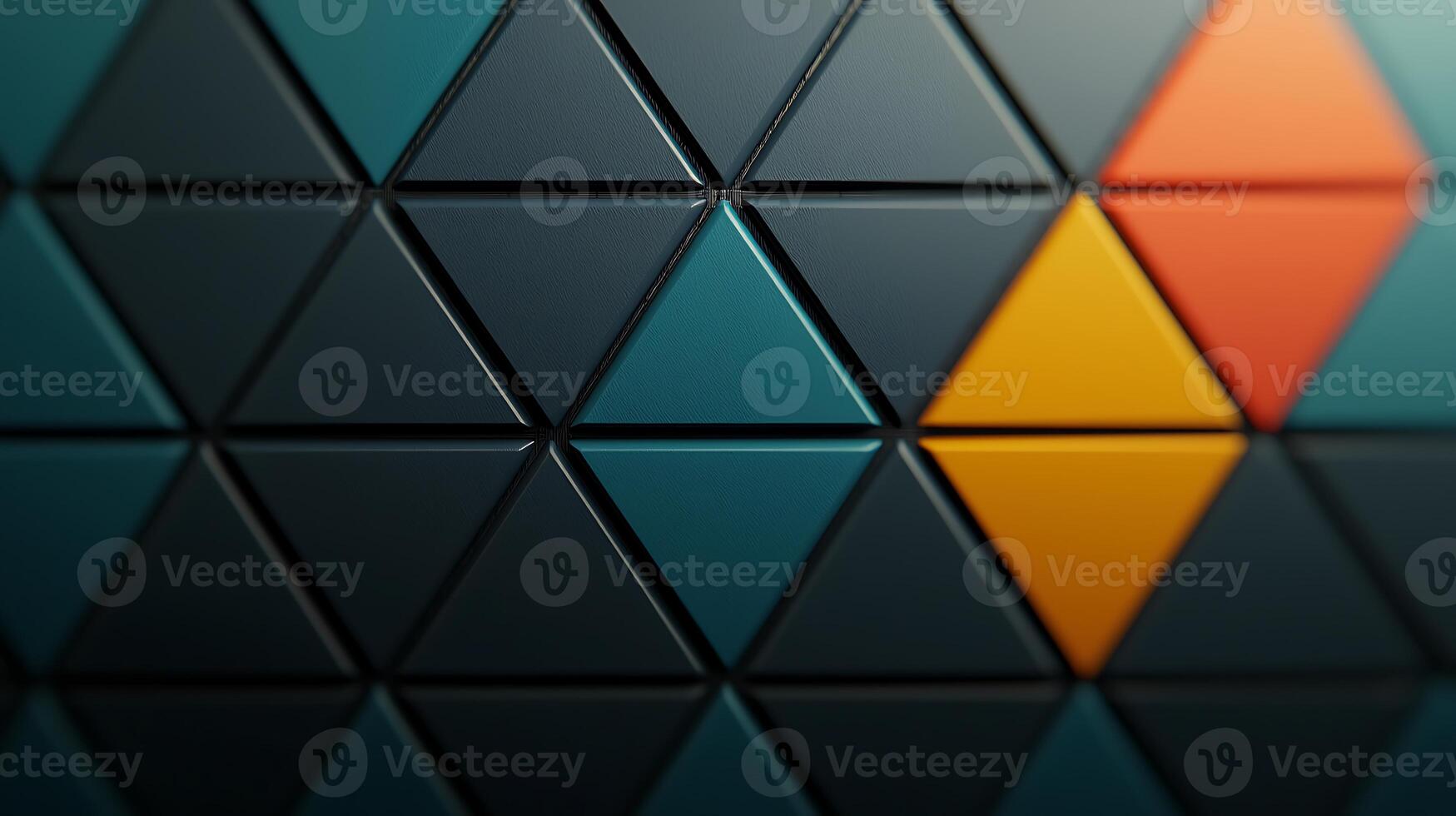 Close-up view of a geometric pattern of interlocking triangular tiles in vibrant colors, showcasing design photo