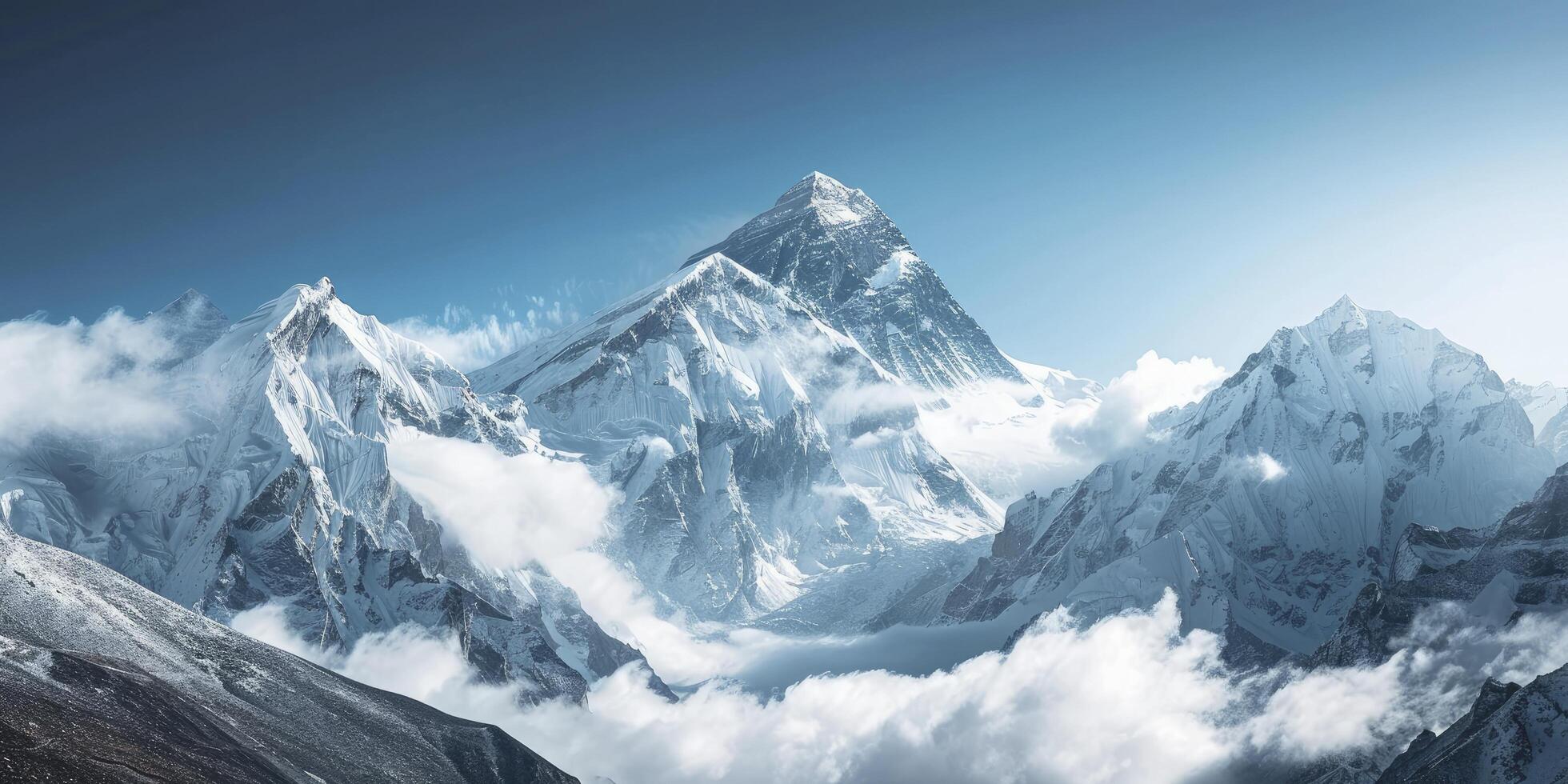 A mountain range with snow capped peaks photo