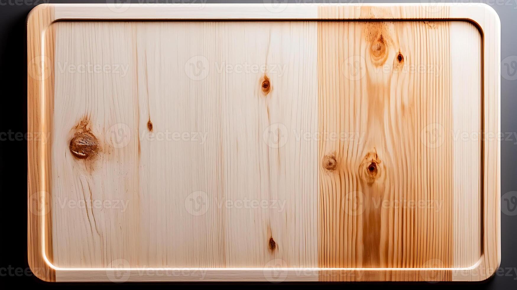 Wooden cutting board with natural grain patterns, softly lit, showcasing craftsmanship and design photo