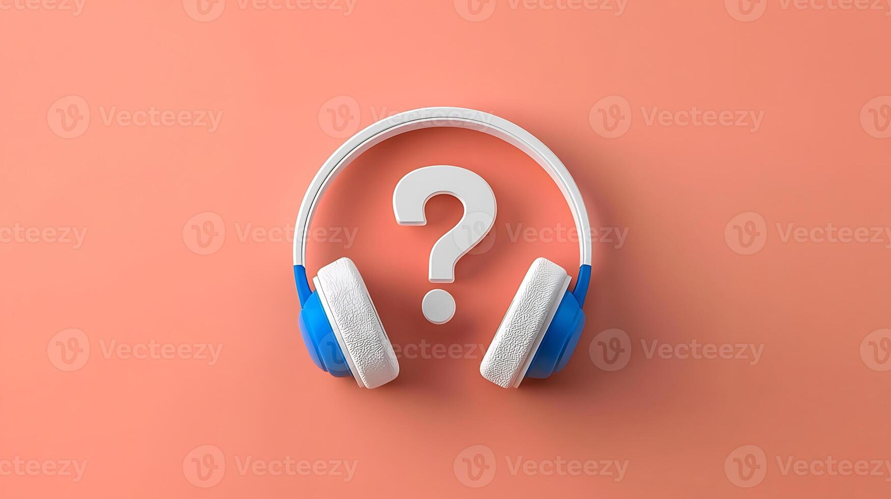 Abstract representation of headphones with a question mark on a pastel background, suggesting curiosity photo