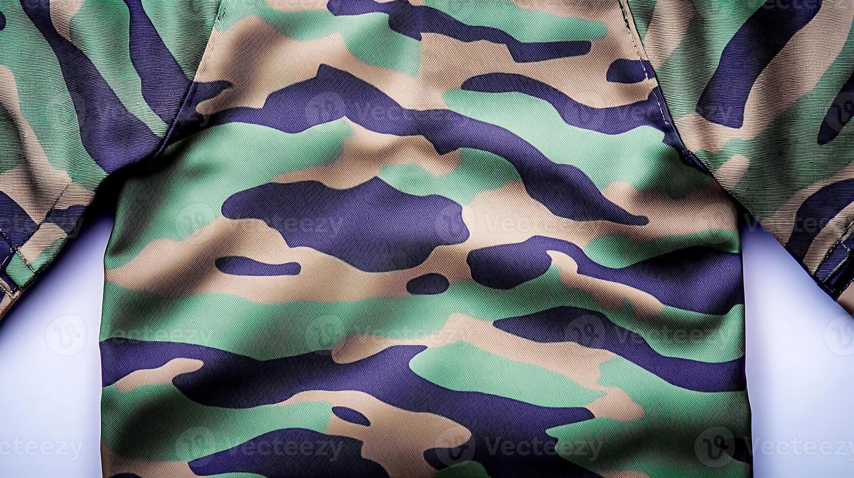 Close-up view of a camouflage-patterned fabric showcasing intricate design and texture photo