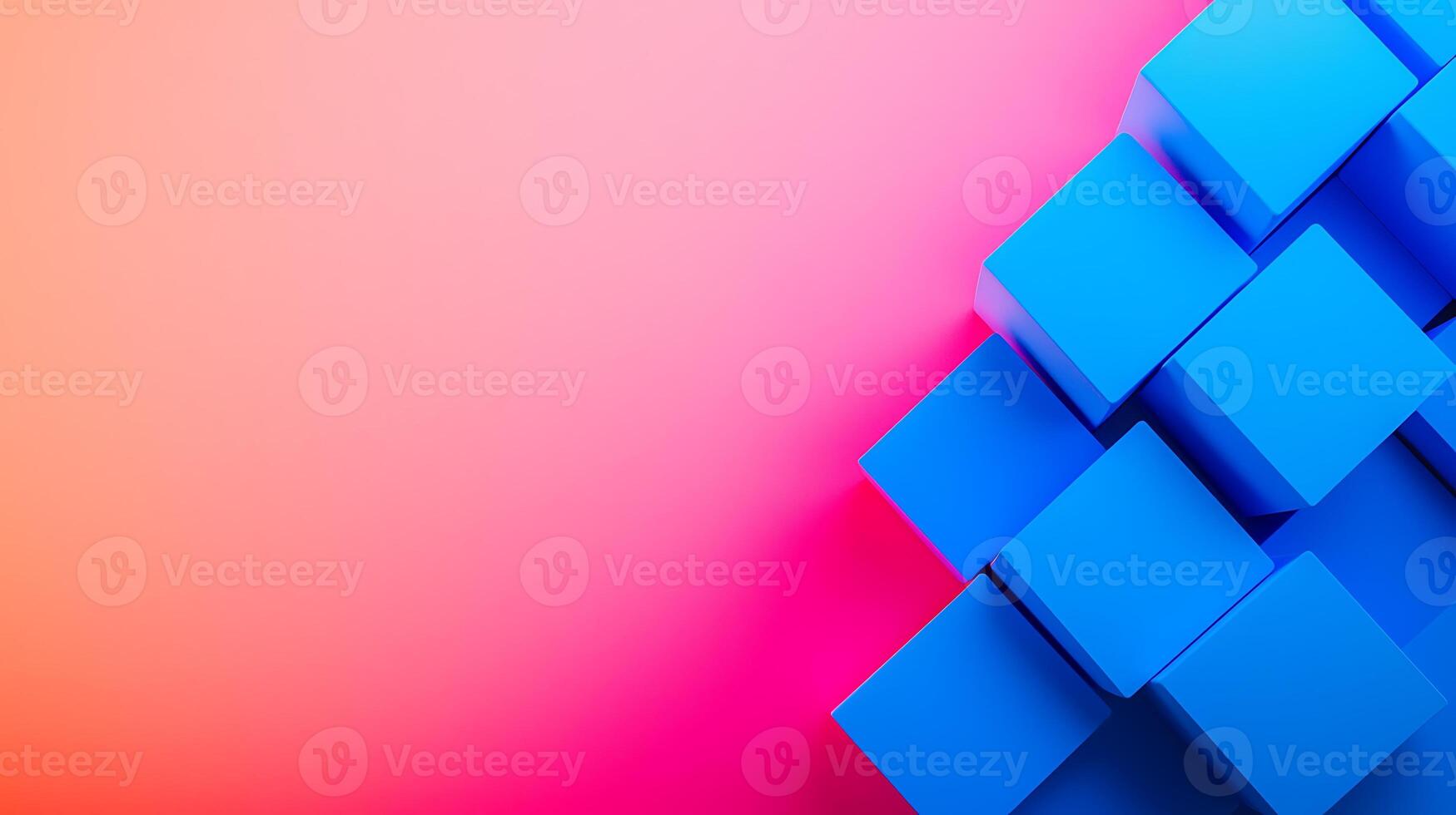 Vibrant blue geometric blocks arranged artistically against a soft pink gradient background photo