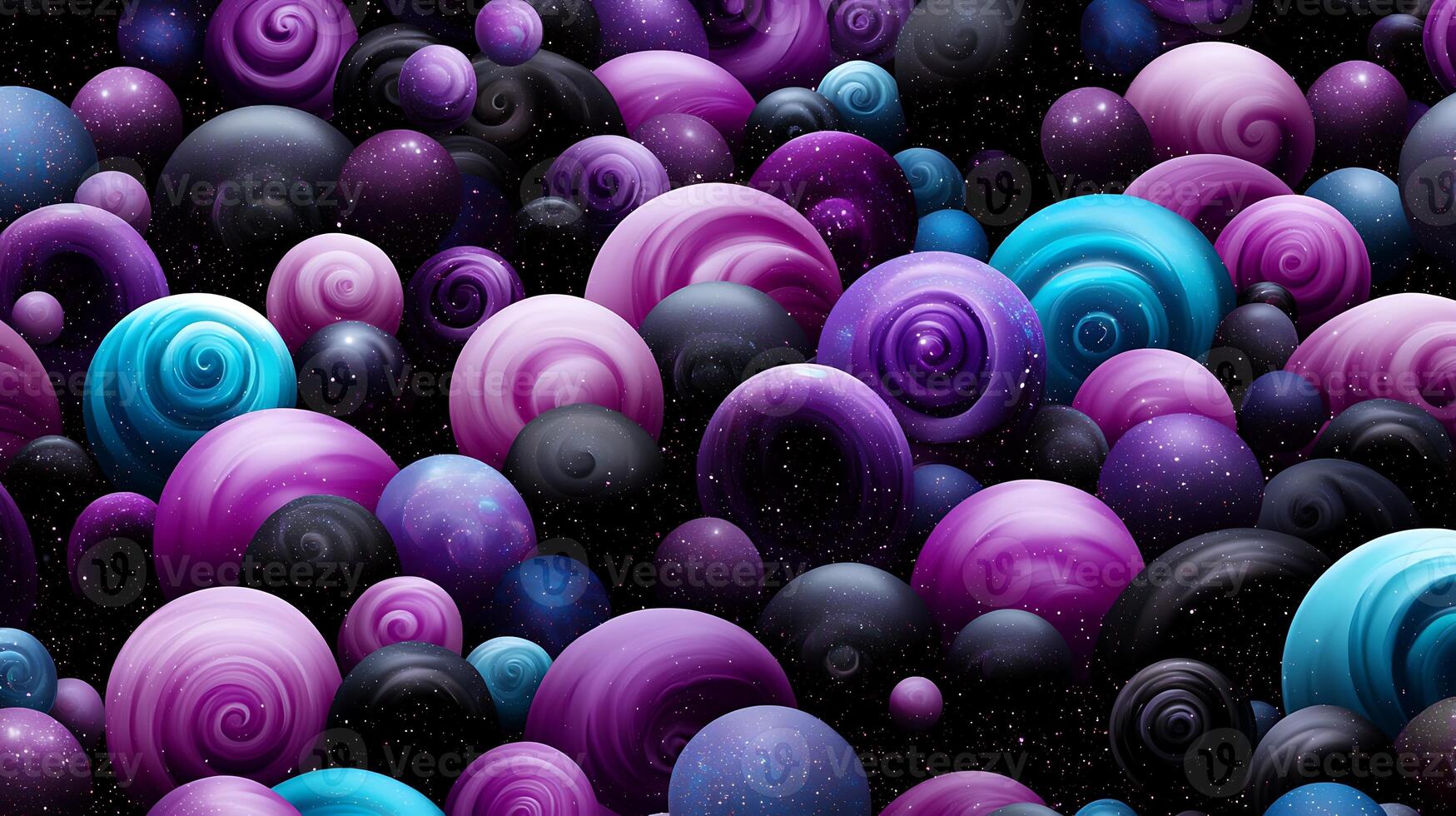 Colorful abstract illustration of swirling spheres in various shades against a cosmic background photo