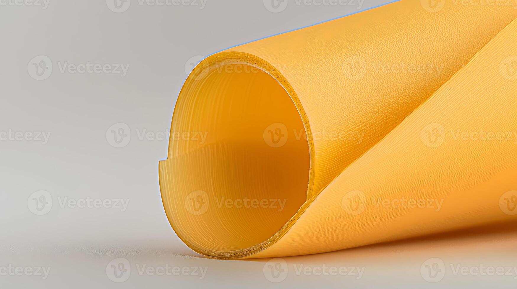 Close-up of a rolled sheet of vibrant yellow material on a neutral background, showcasing texture photo