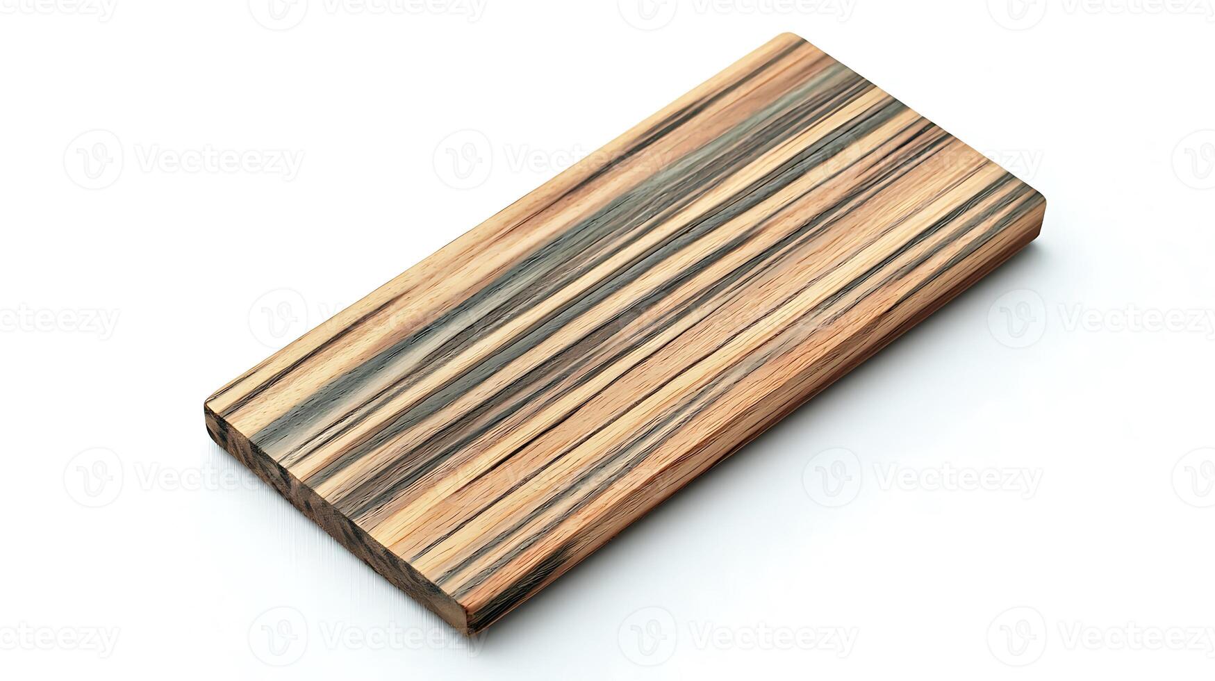 Wooden cutting board showcasing unique grain patterns on a white background, ideal for kitchen use photo