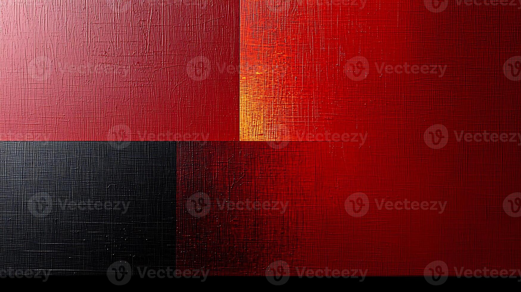 Abstract composition of textured red and black panels with a warm glow in the center photo