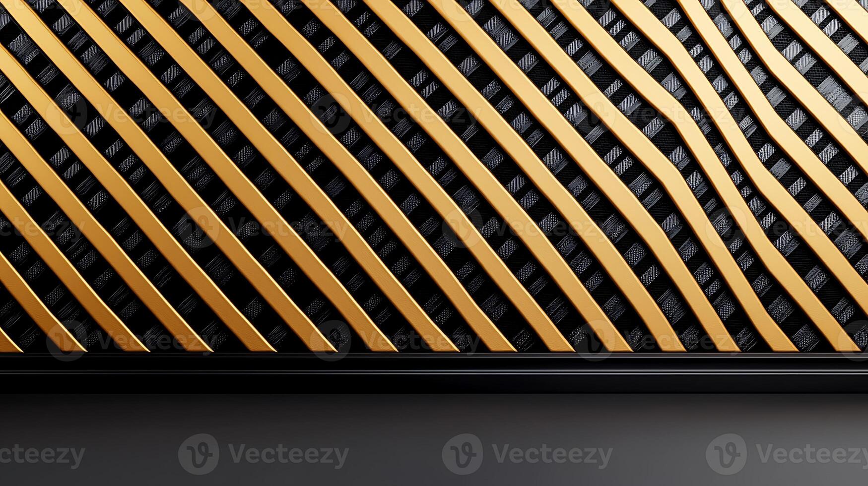 Abstract design featuring dynamic golden stripes on a textured black background photo
