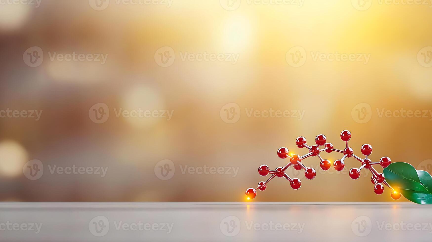 Close-up of a decorative branch with red berries against a blurred golden background photo