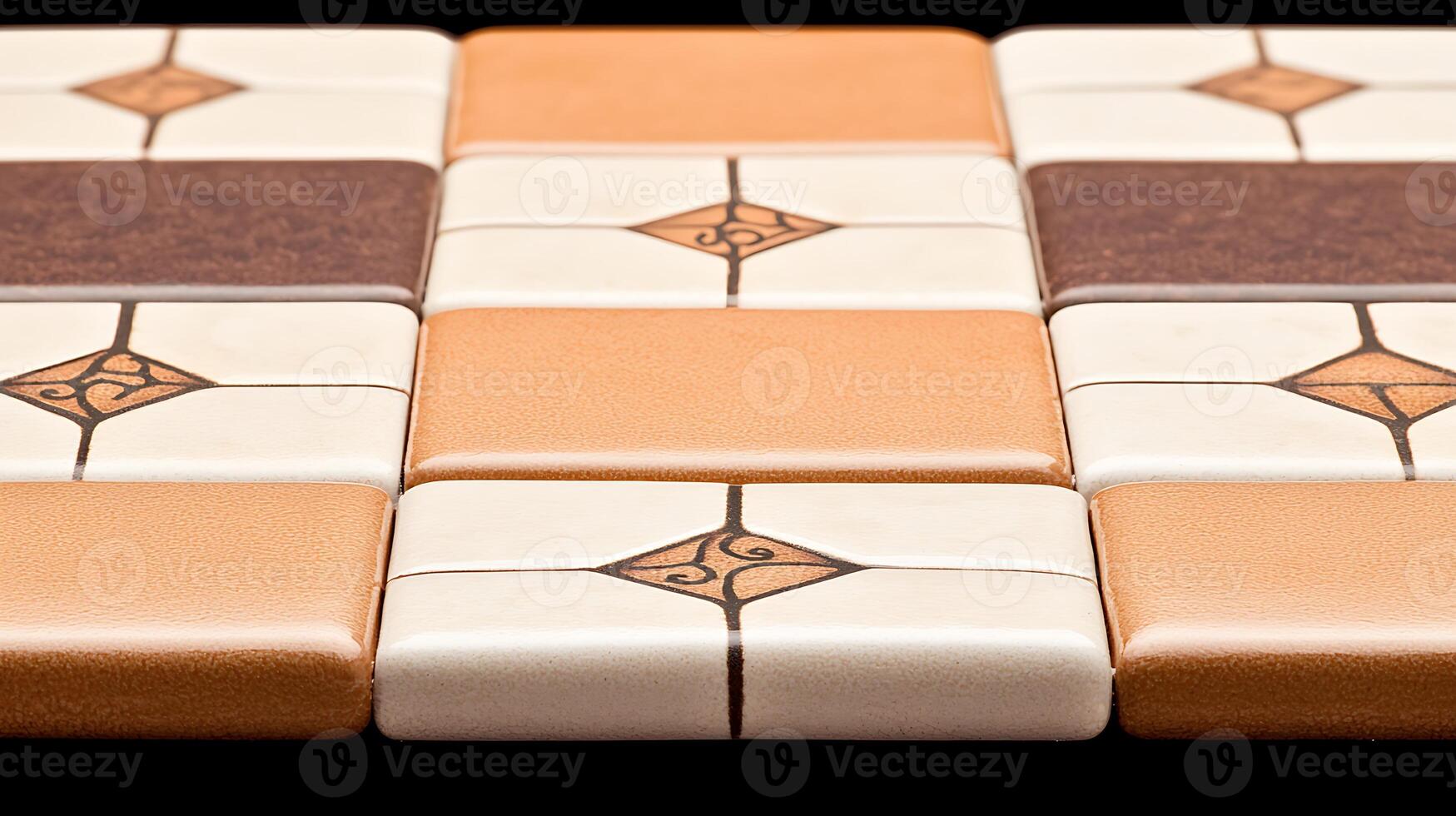 Close-up view of decorative ceramic tiles arranged in a geometric pattern on a dark background photo
