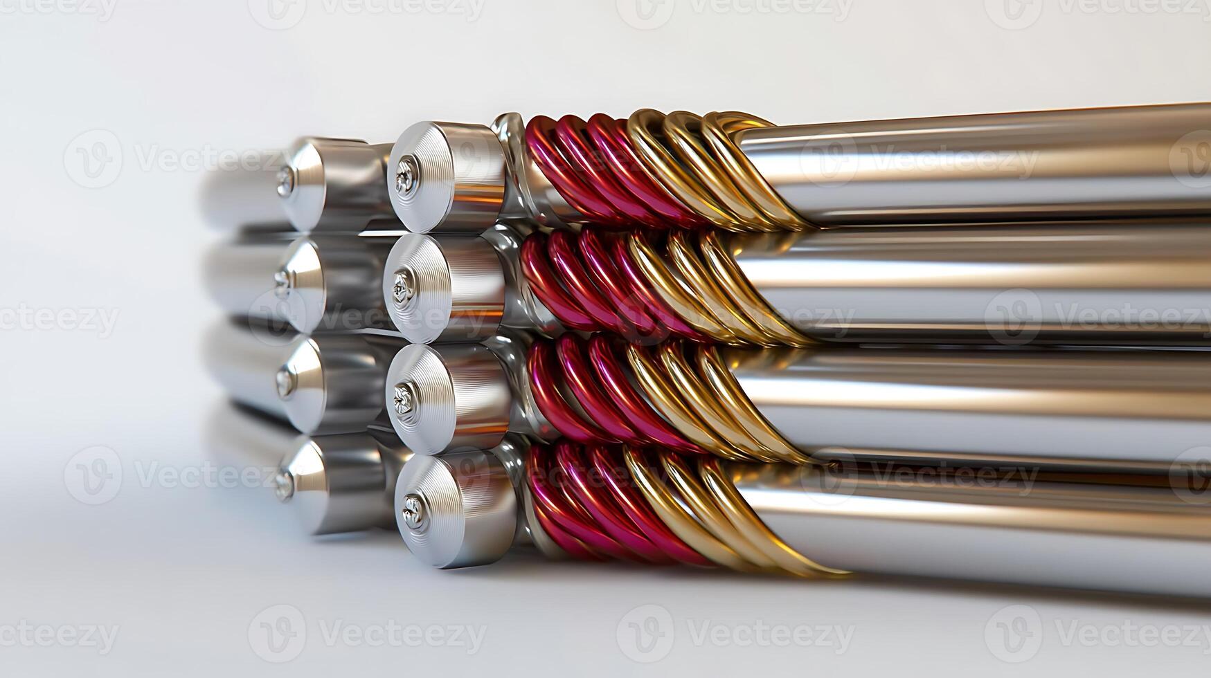 Close-up view of metallic rods with colorful twisted wires, showcasing intricate design and craftsmanship photo