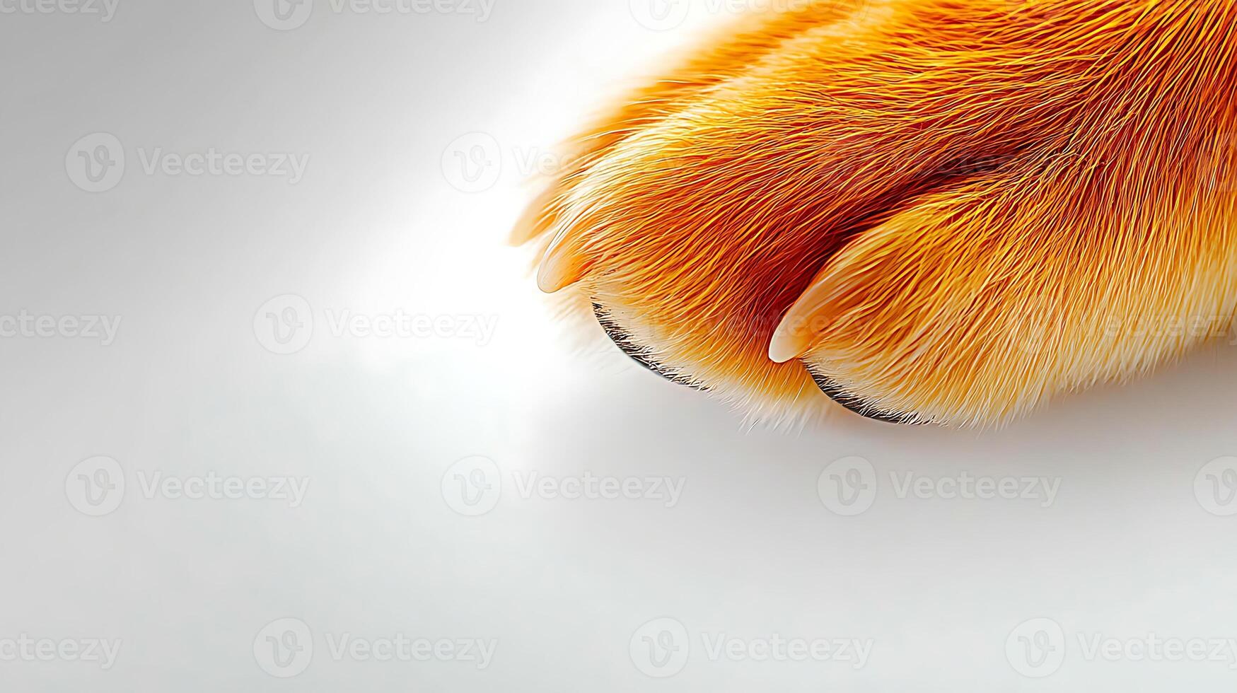 Close-up of a vibrant orange animal paw resting on a smooth surface, showcasing intricate fur details photo