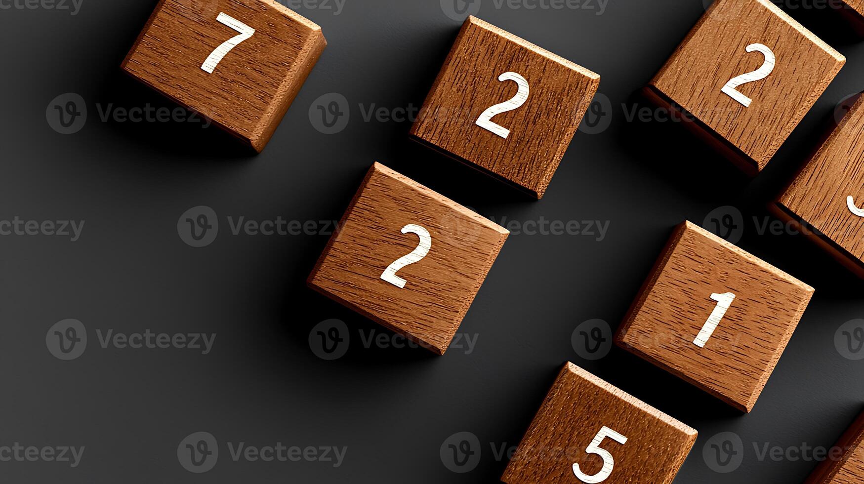 Wooden number blocks arranged on a dark surface, showcasing numbers for educational purposes photo