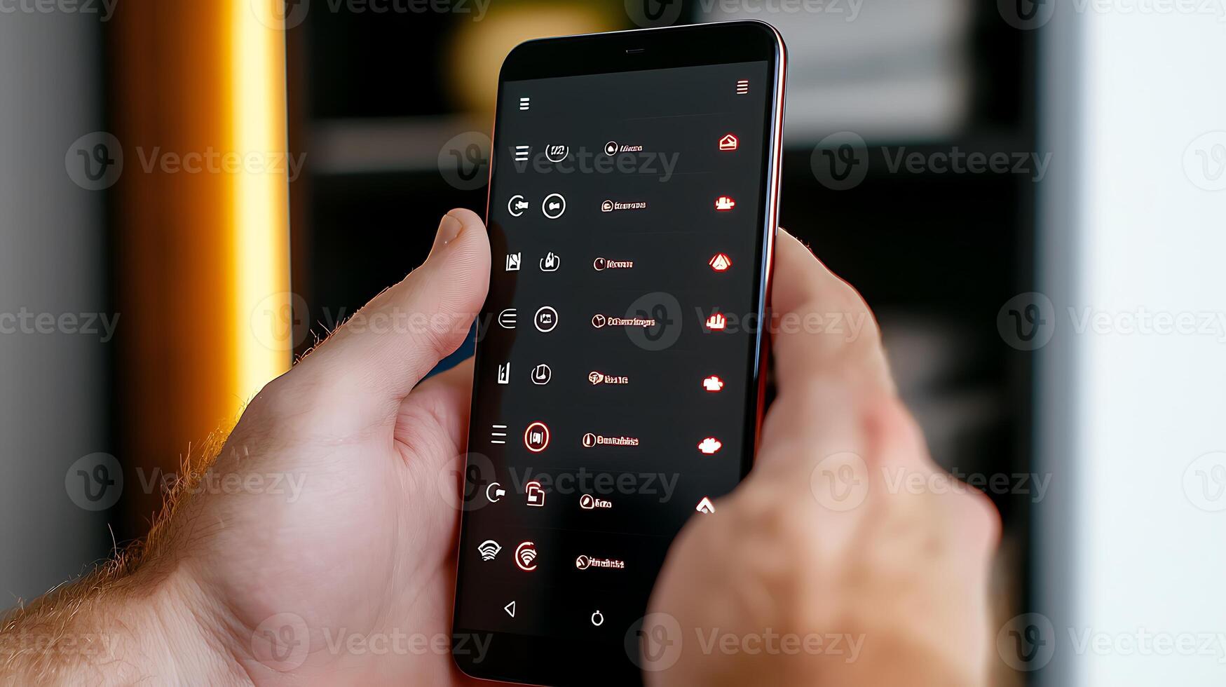 Close-up of a person using a smartphone with various app icons displayed on the screen photo