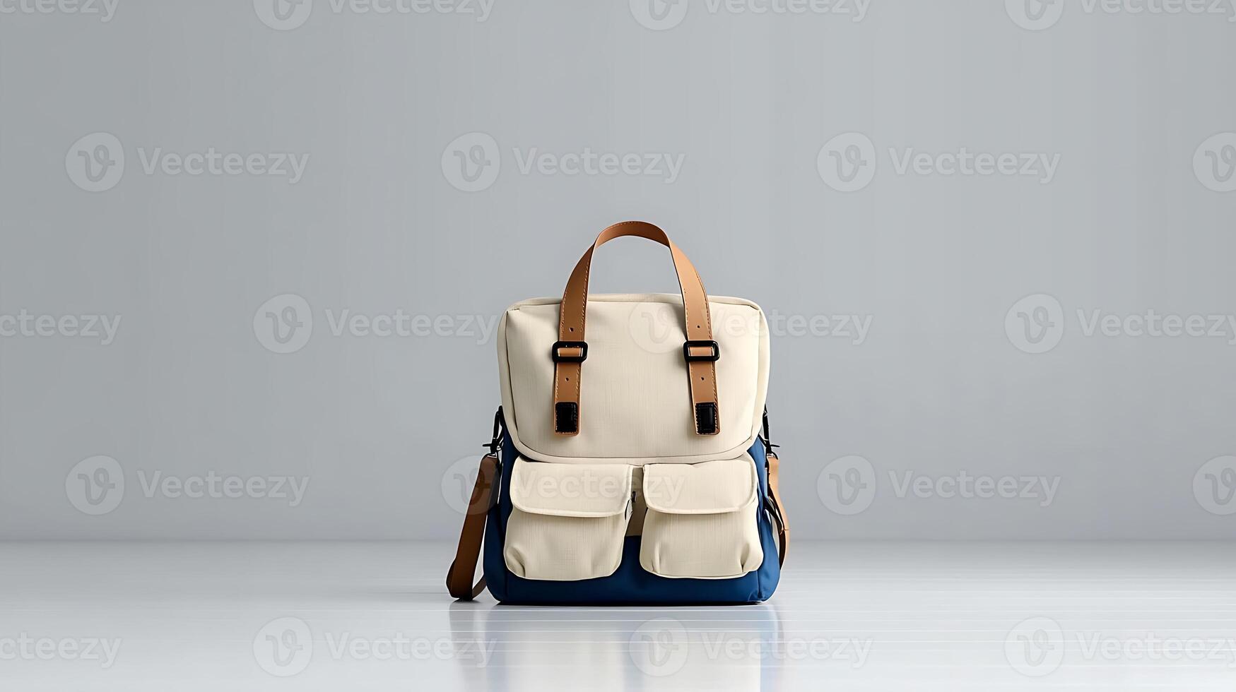 Stylish backpack displayed on a clean surface with minimalistic background, ideal for fashion shoots photo