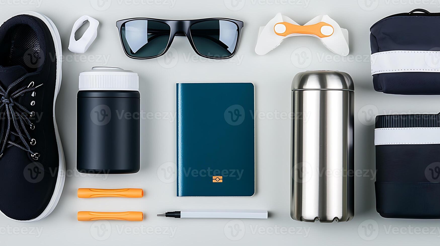 Arrangement of stylish sports gear and accessories on a light background for an active lifestyle photo
