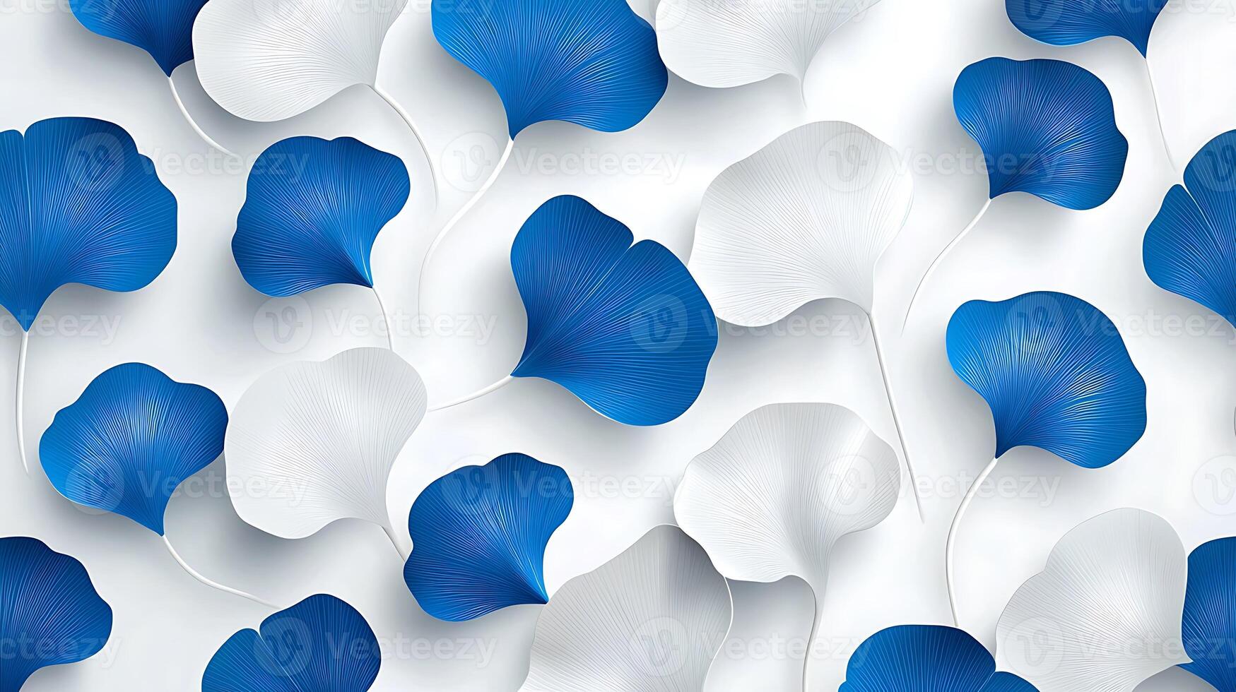 Elegant arrangement of blue and white ginkgo leaves on a clean background, ideal for design use photo