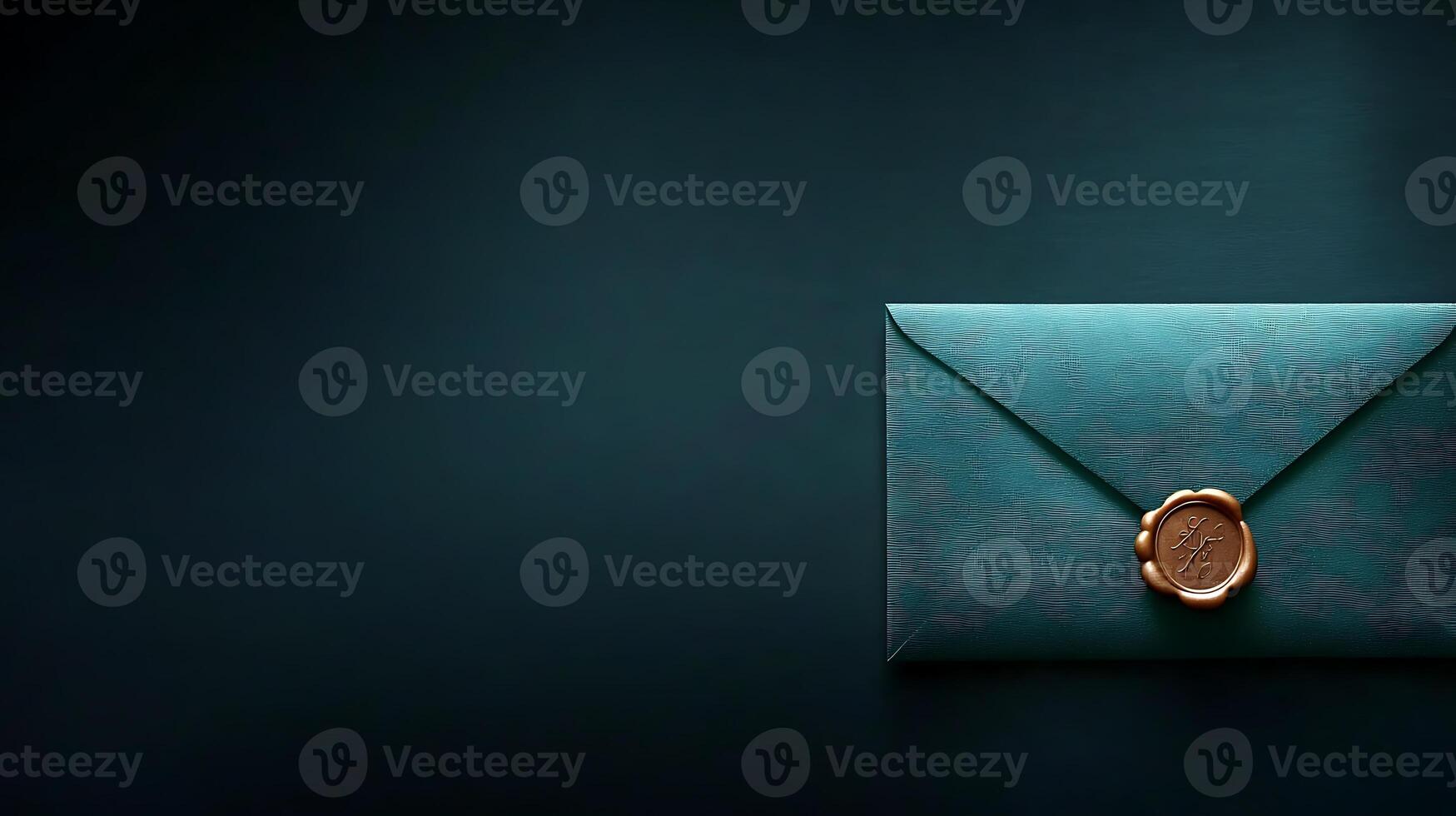 Elegant teal envelope sealed with a wax stamp on a dark background, suggesting formal communication photo