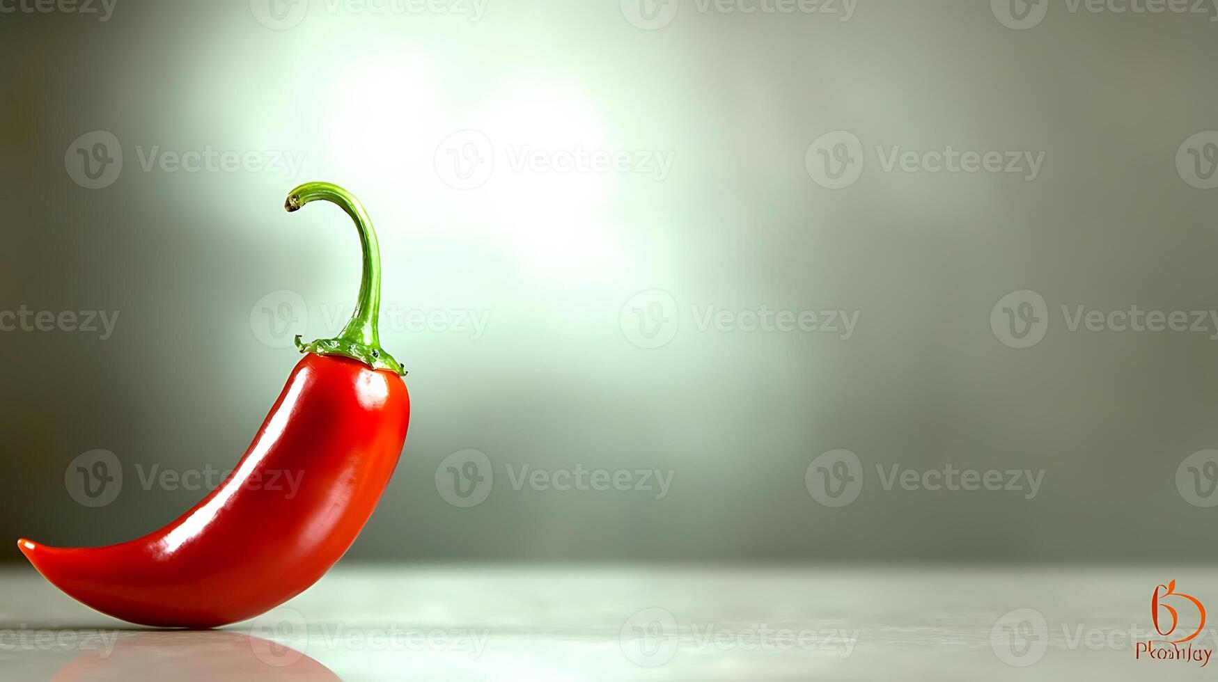 Vibrant red chili pepper resting on a smooth surface with a blurred background ambiance photo