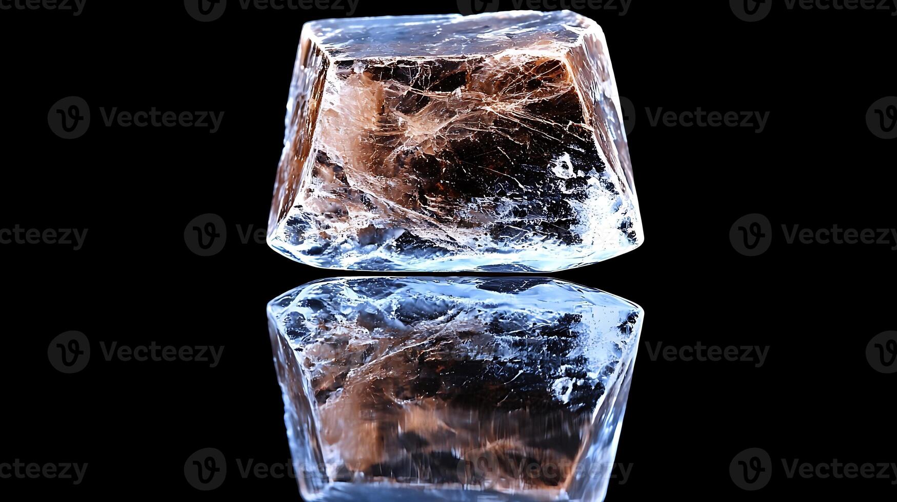 A close-up view of a crystal with reflective surfaces showcasing intricate internal patterns photo
