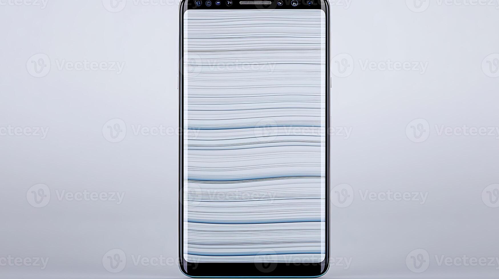 Close-up view of a smartphone displaying abstract wavy lines on its screen against a plain background photo
