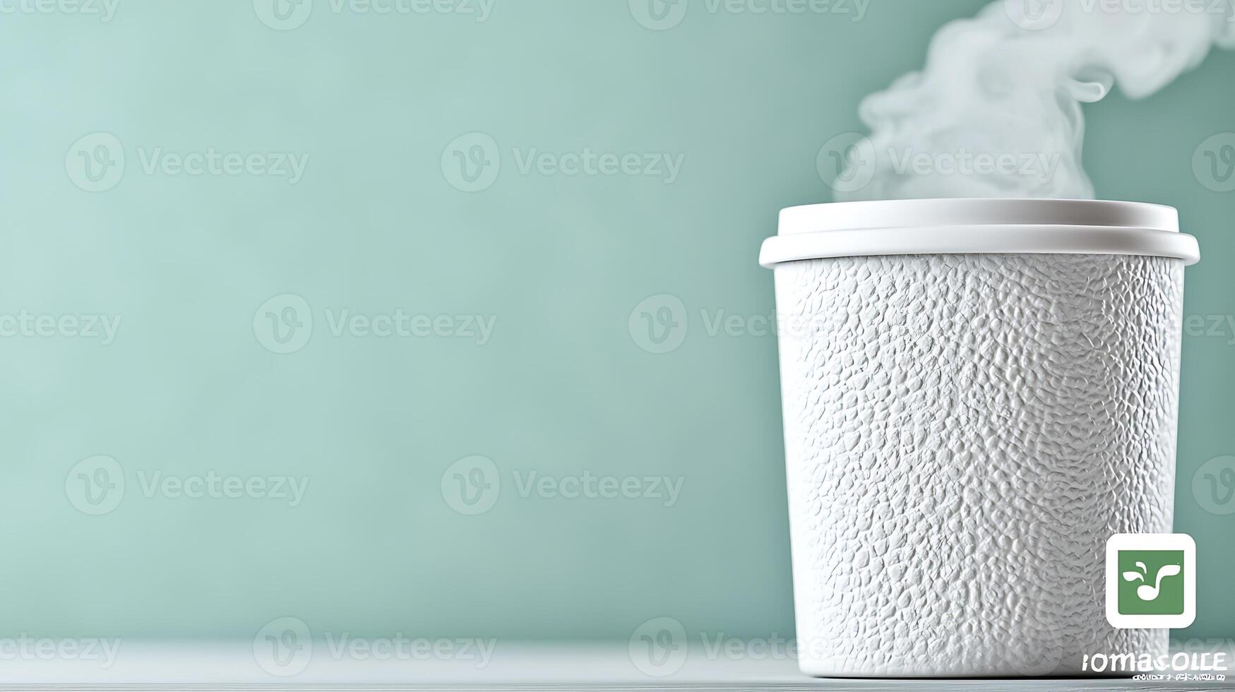 Steaming coffee cup on a minimalist background with soft colors and gentle smoke rising photo