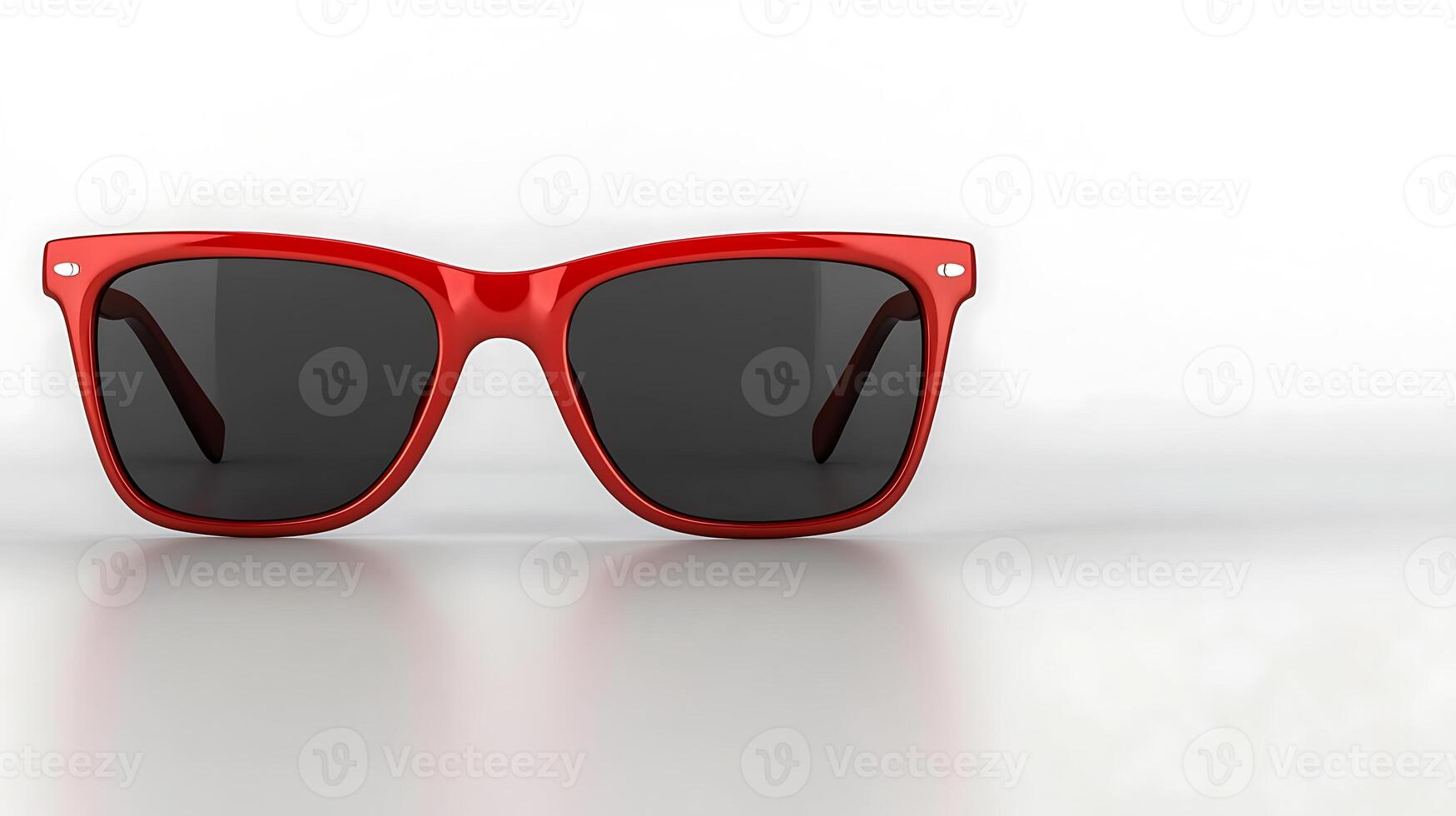 Stylish red sunglasses resting on a smooth surface, reflecting soft light in the background photo