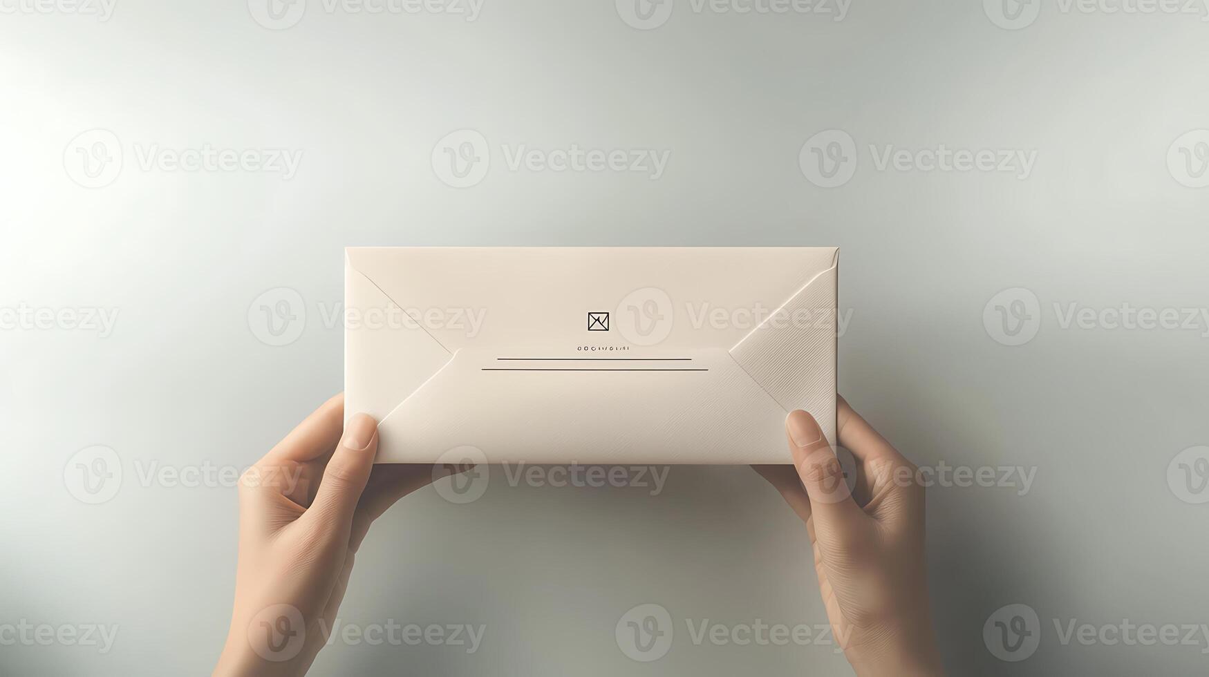 Hands holding a minimalist envelope against a soft, neutral background, suggesting anticipation photo